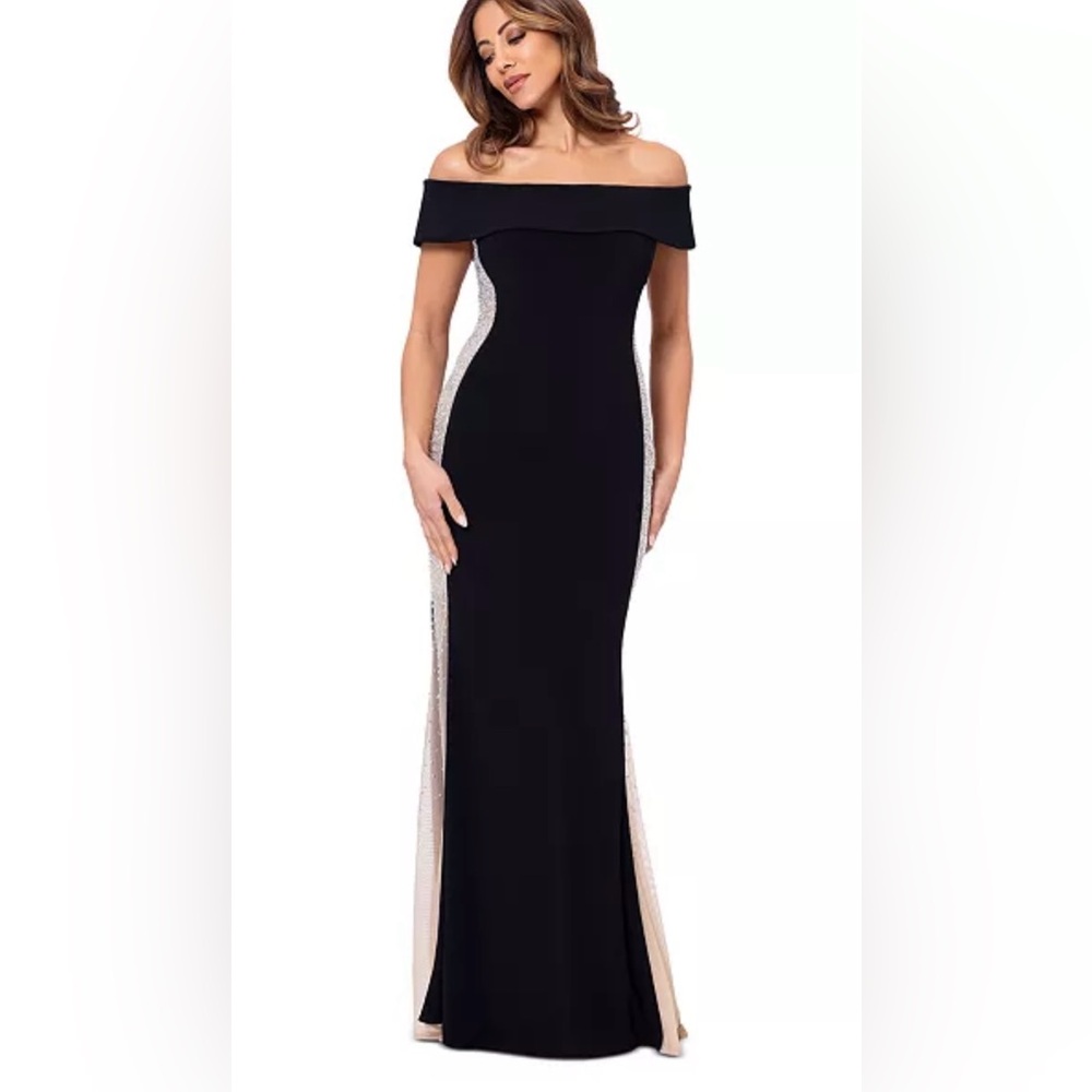 Xscape Women’s Beaded Contrast off the shoulder Gown